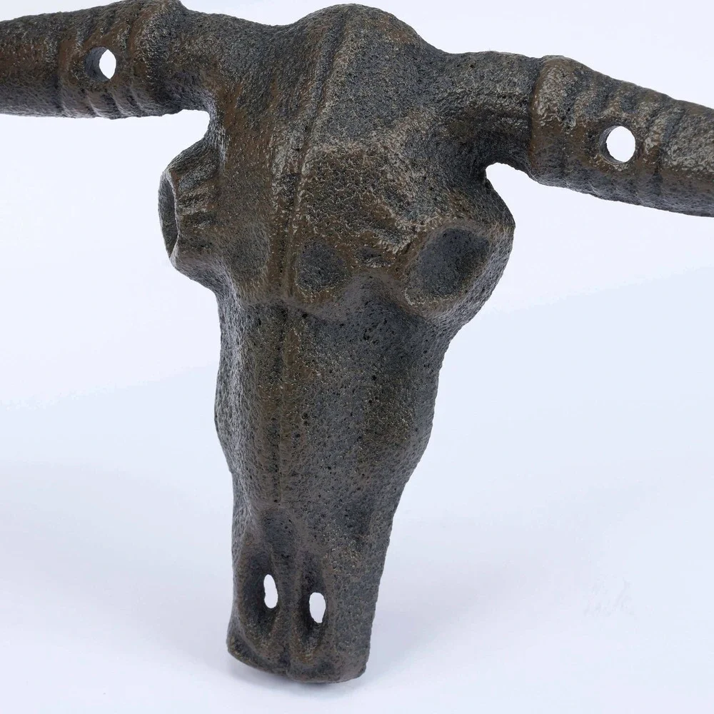 Bull Skull Metal Wall Hook Rustic Western Cowboy Ranch Southwestern Decor